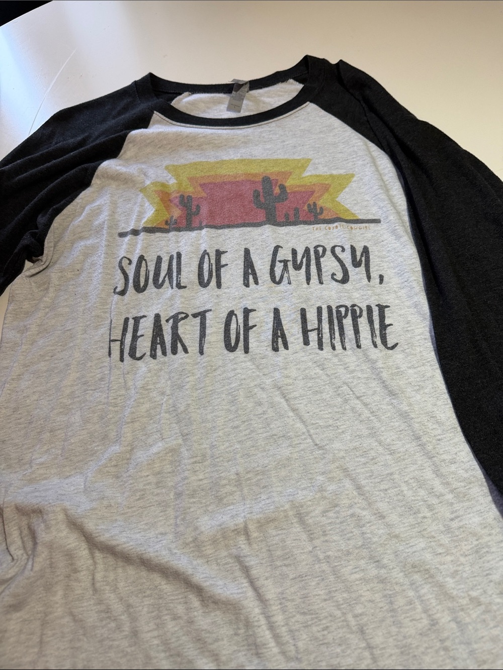 Graphic Raglan Tee - 'Soul of a Gypsy, Heart of a Hippie' - Gray & Black